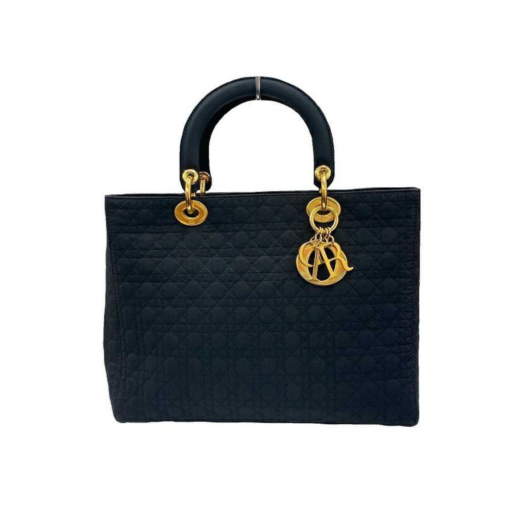 Christian Dior Lady Nylon Quilted Cannage Handbag Black JA-19654